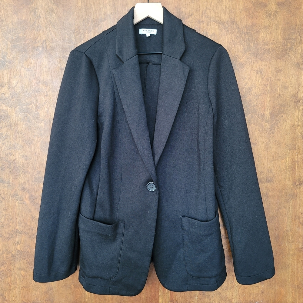 Max Studio oversized stretch cotton single button unlined blazer suit coat black
